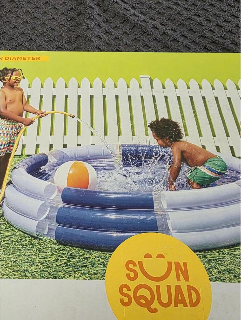 Sun Squad Inflatable 3-Ring Pool 5ft 6in Blue White Orange Kids Backyard Pool